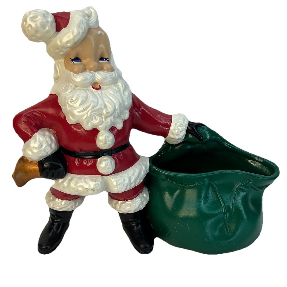 Vtg 1970S Atlantic Mold Ceramic Santa Claus With Bell And Toy Bag Planter/Bowl